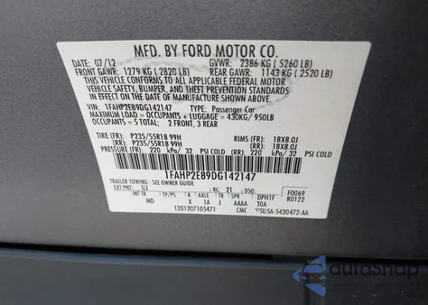 2013 Ford Taurus Sel z USA, uszkodzony, nr VIN 1FAHP2E89DG142147